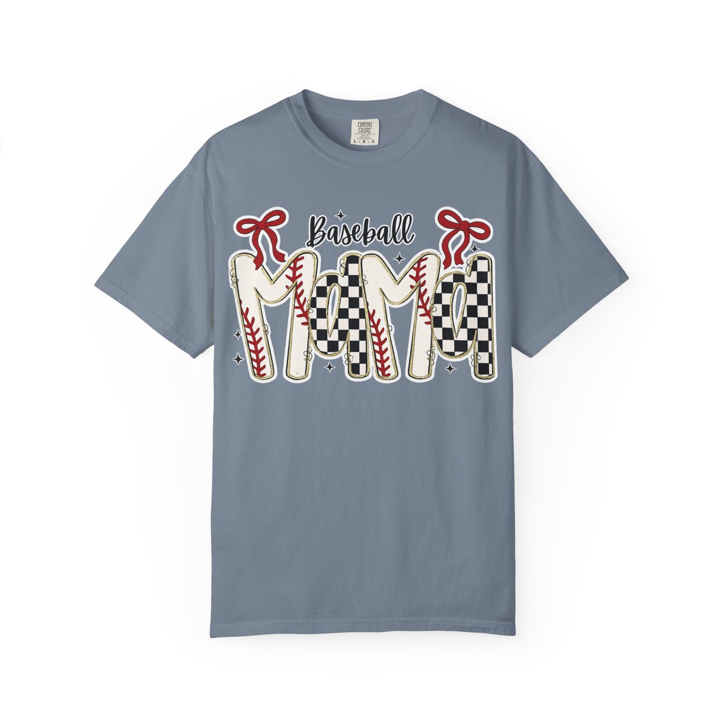 Baseball Mom T-Shirt — Vintage Checker & Stitch Graphic