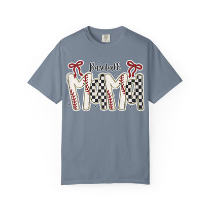 Baseball Mom T-Shirt — Vintage Checker & Stitch Graphic