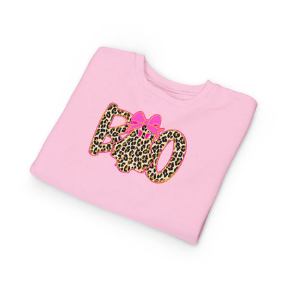 BOO Leopard Toddler Sweatshirt — Pink Bow Halloween Kids Pullover