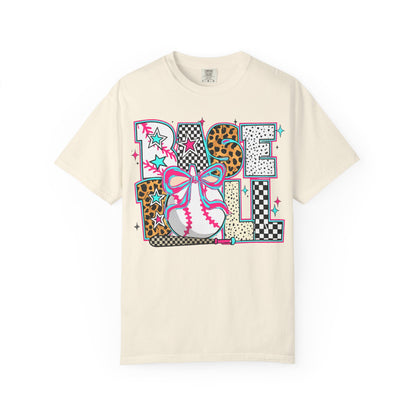 Baseball Mom Graphic T-Shirt — Colorful Leopard Print "Baseball" Design