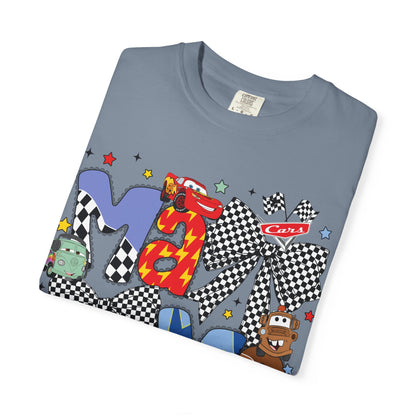 Graphic Tee — Playful 'MAMA' Cartoon Letter Shirt with Checkerboard Bows