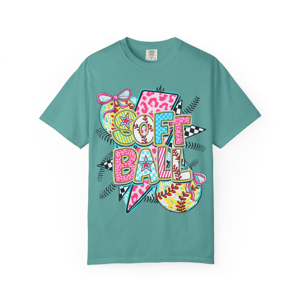 Softball Graphic T-Shirt — Colorful 'Softball' Pop Art Design