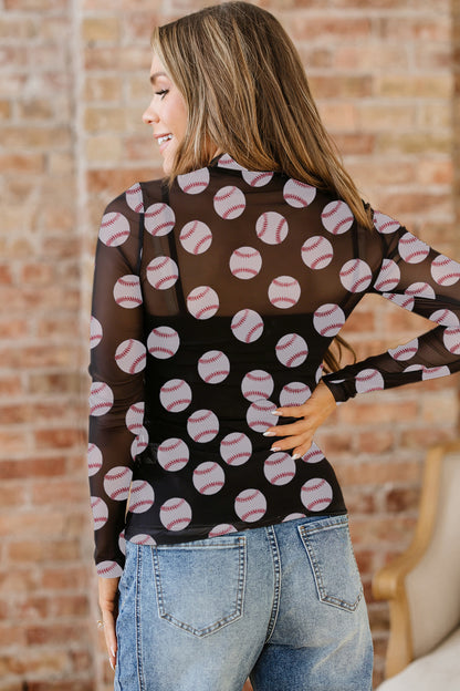 Black Rugby Game Day Sheer Mesh Long Sleeve Top