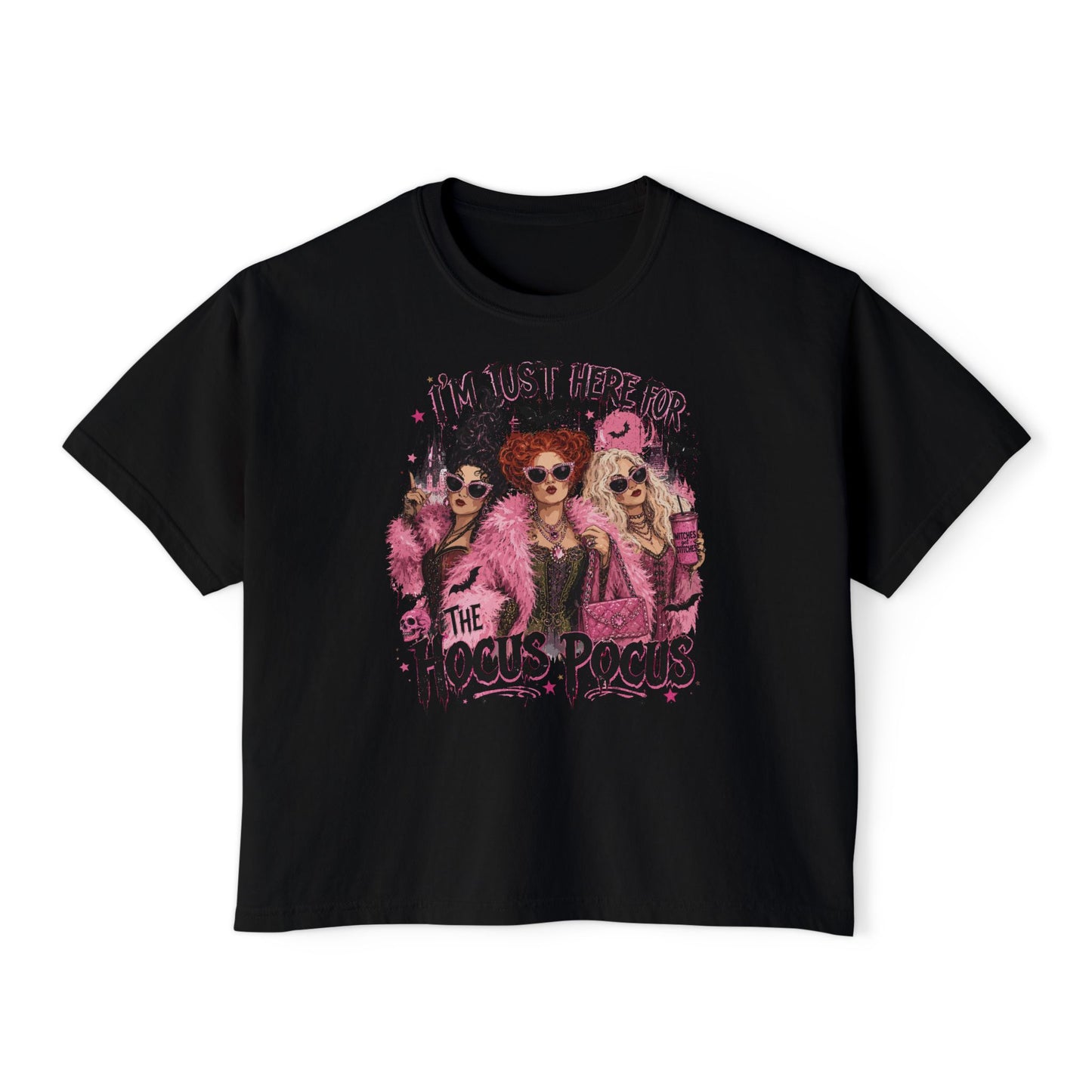 Hocus Pocus Women's Boxy Tee — "I'm Just Here for the Hocus Pocus" Halloween Shirt