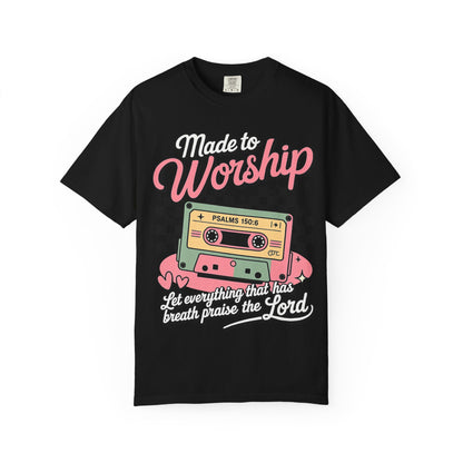 Made to Worship T‑Shirt – Retro Cassette Christian Tee (Psalm 150:6)
