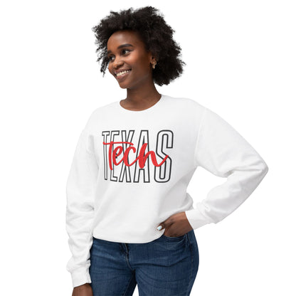 Texas Tech Crewneck Sweatshirt — 'Texas' Outline with Red "Tech" Script