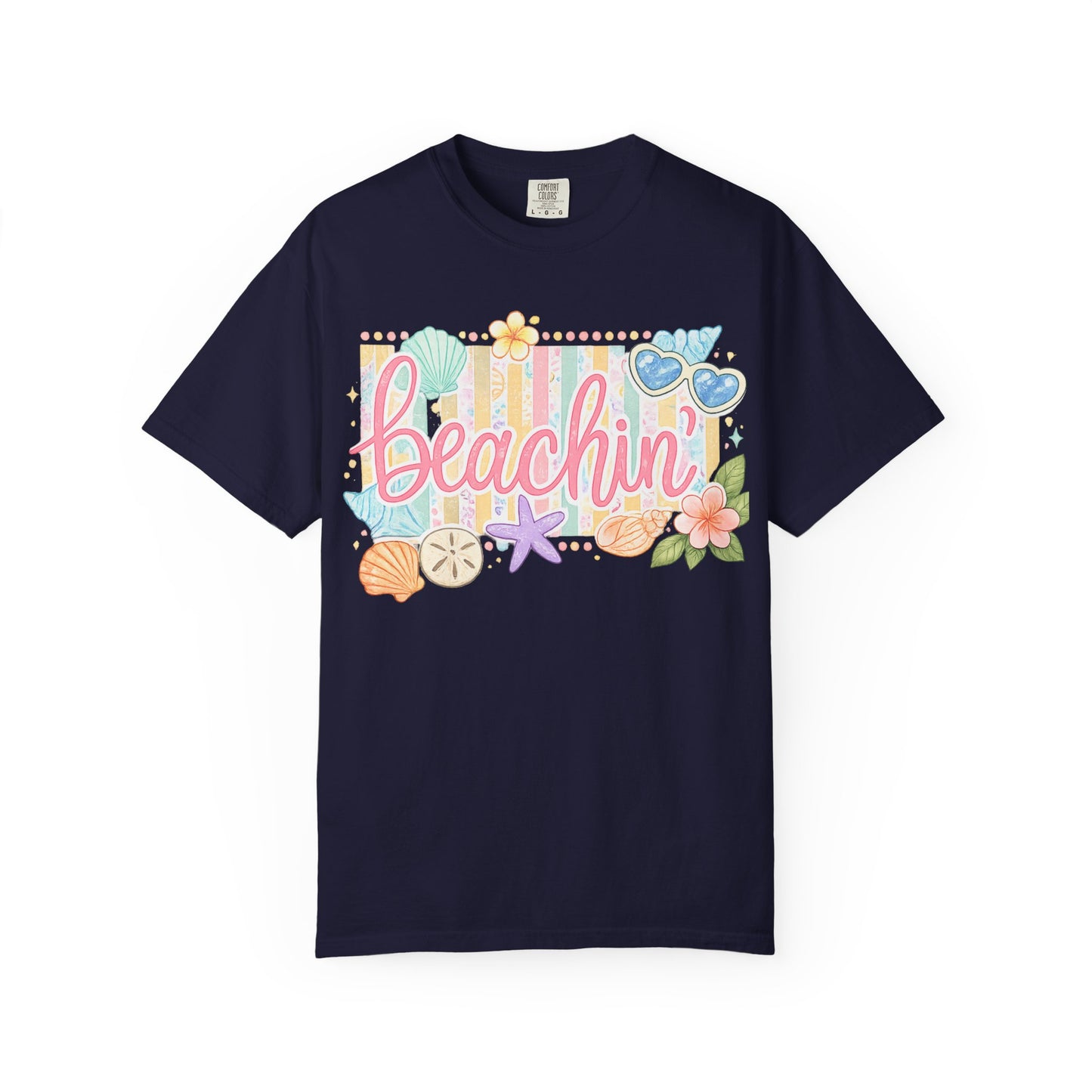 Beachin' T-Shirt — Tropical Summer Graphic Tee with Seashells & Sunglasses