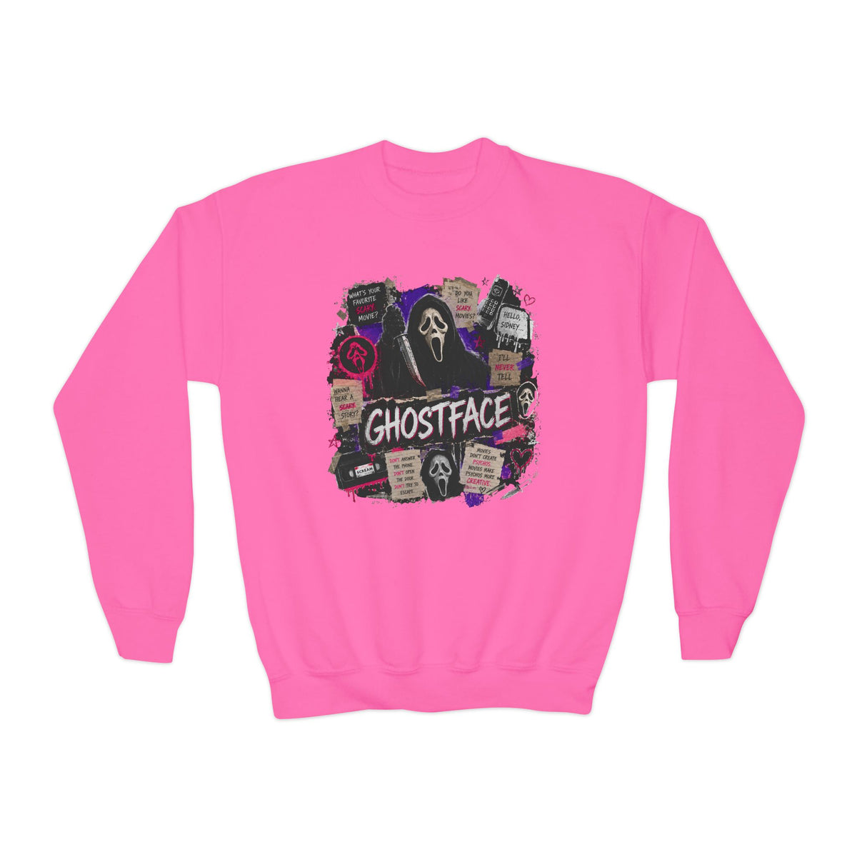 Ghostface Youth Crewneck Sweatshirt — Halloween Horror Graphic Pullover