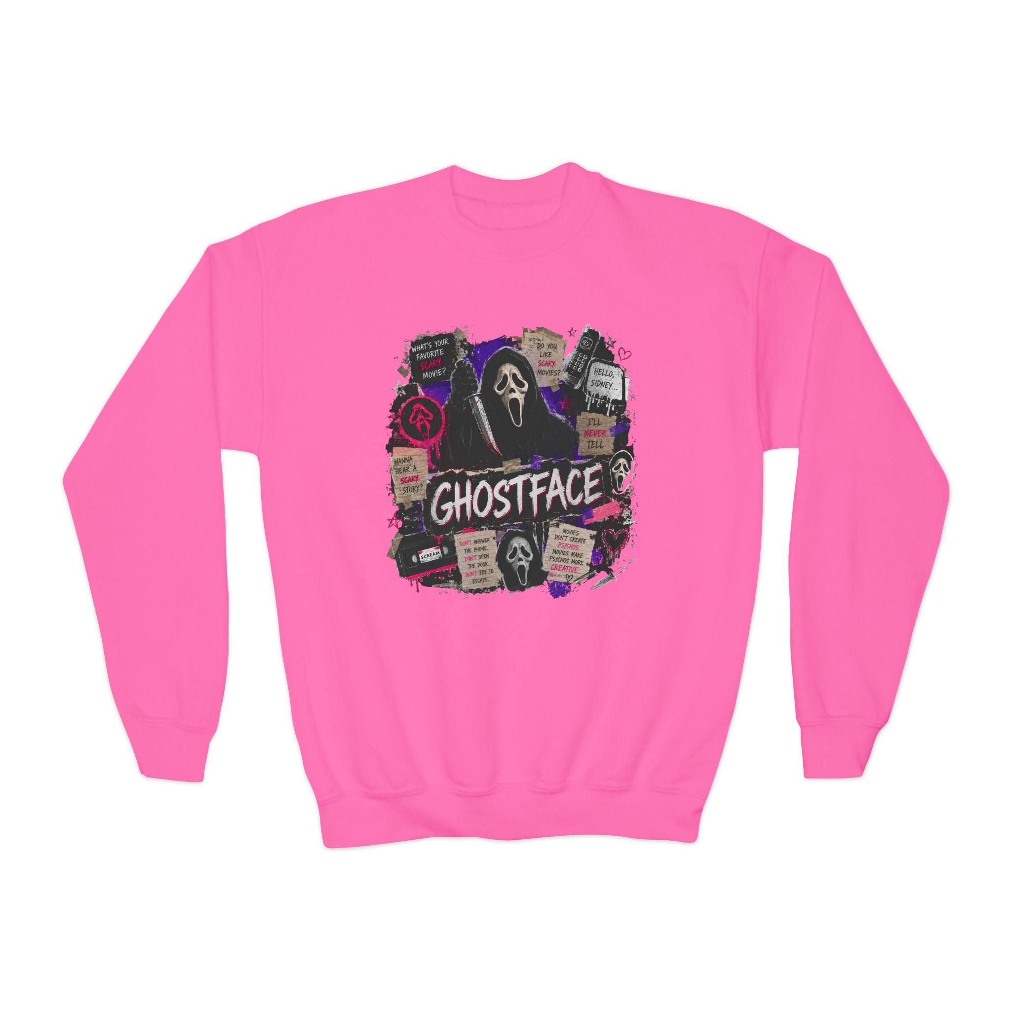 Ghostface Youth Crewneck Sweatshirt — Halloween Horror Graphic Pullover