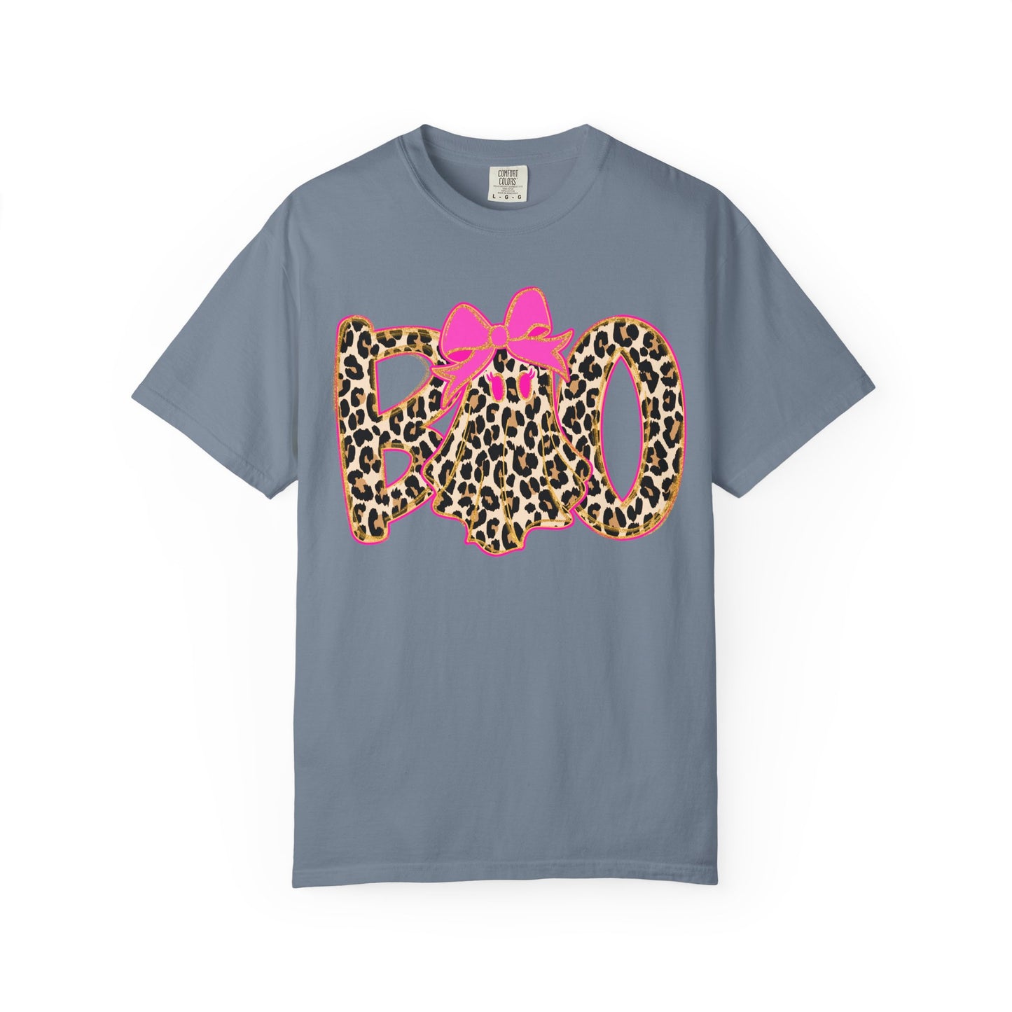 Leopard Print 'BOO' Halloween T-Shirt with Pink Bow