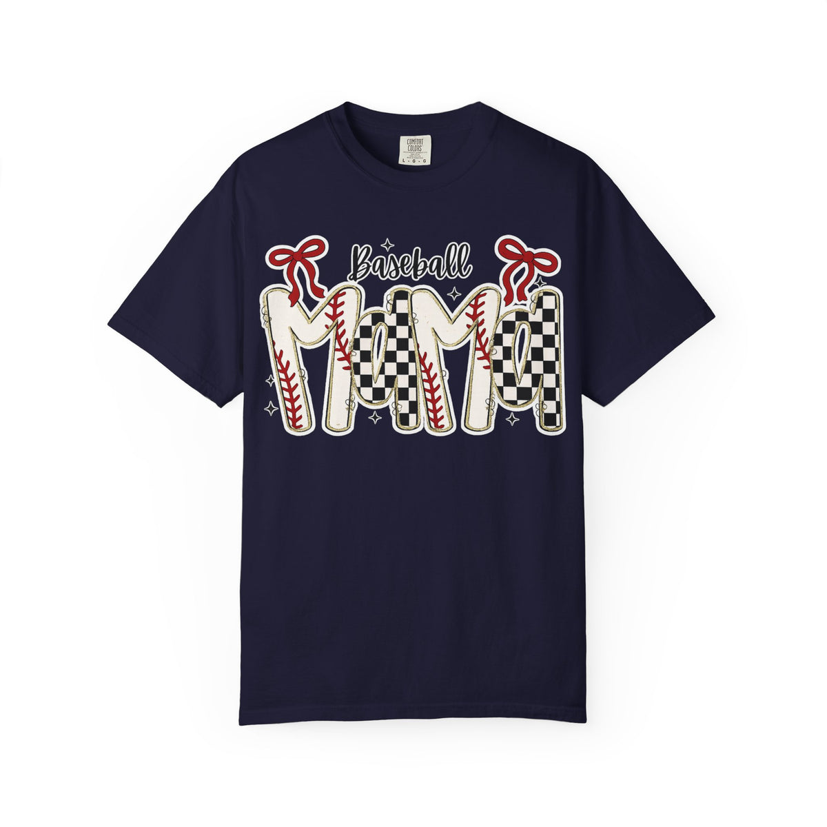 Baseball Mom T-Shirt — Vintage Checker & Stitch Graphic