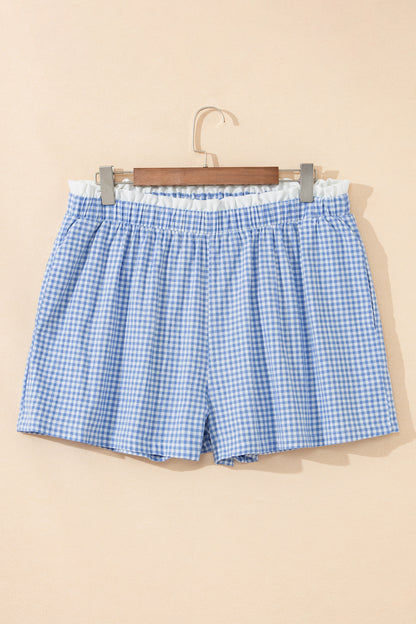 Red Contrast Trim Plaid Print Plus Size Shorts