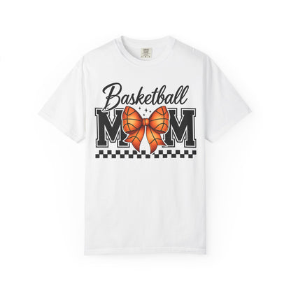 Basketball Mom T-Shirt — 'Basketball MOM' with Bow & Checkered Accent