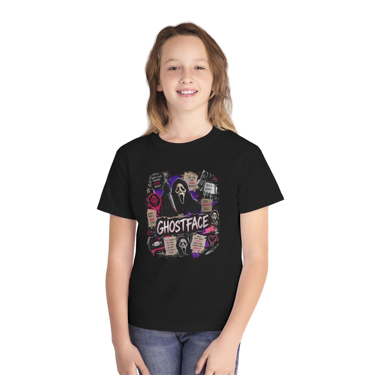 Youth Ghostface Graphic Tee – Scary Movie Horror Mask Design