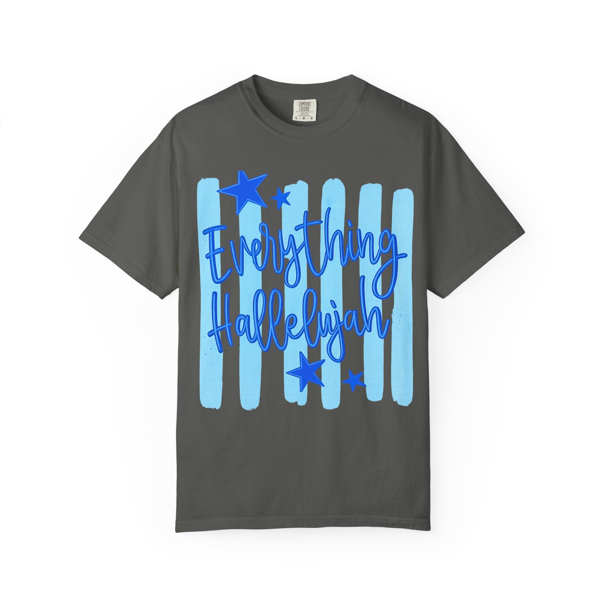 Everything Hallelujah T-Shirt — Blue Script Stars Graphic Tee