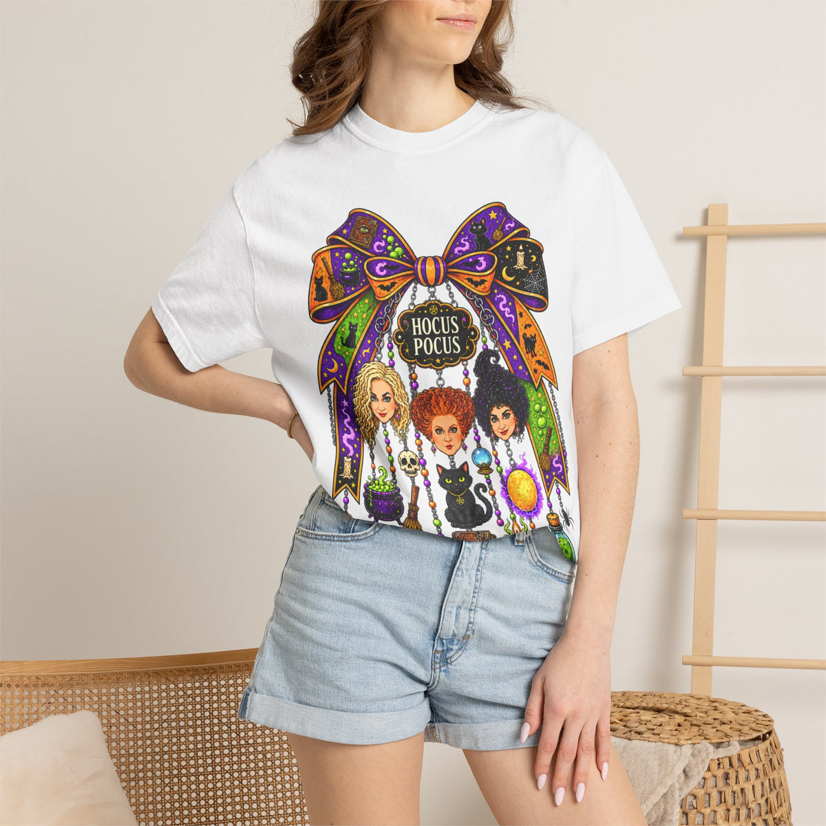 Hocus Pocus Witch Sisters T-Shirt — Halloween Bow Graphic Tee