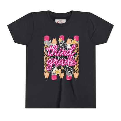Third Grade Leopard Pencil Kids Tee — Back to School Youth Shirt