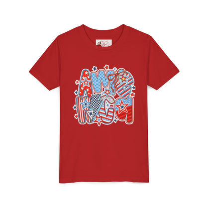 Youth Tee — Patriotic "America" Stars & Stripes Design (4th of July Kids Shirt)