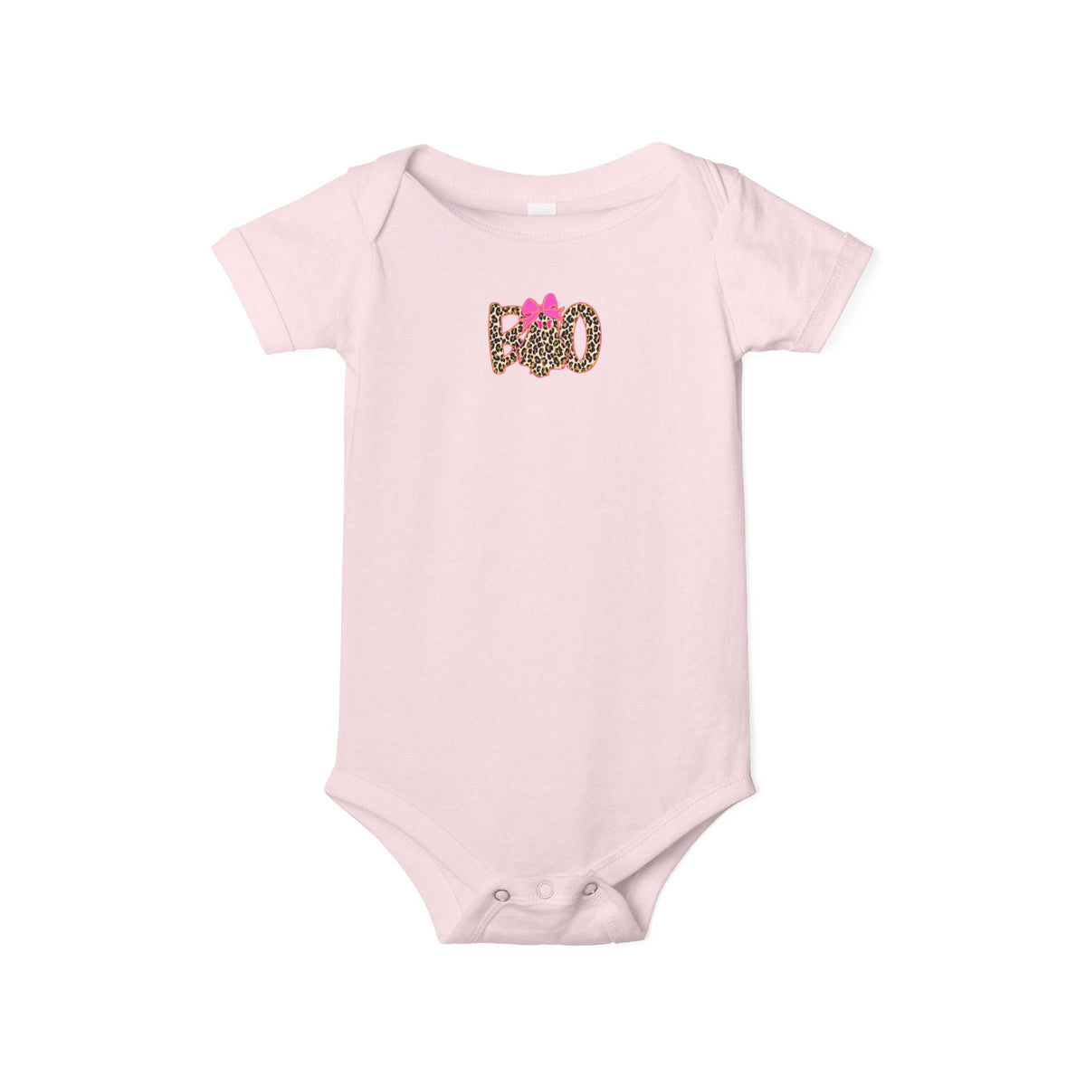 Infant One-Piece Bodysuit – Leopard 'Boo' with Pink Bow Baby Halloween Outfit