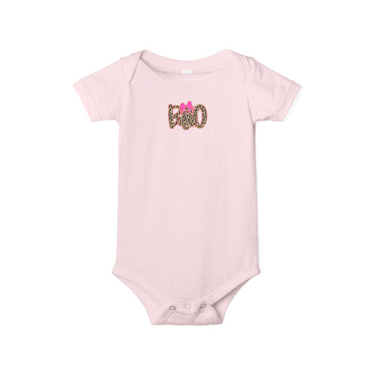 Infant One-Piece Bodysuit – Leopard 'Boo' with Pink Bow Baby Halloween Outfit