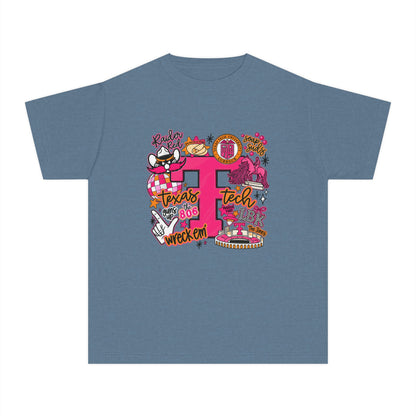 Pink 'P' Graphic Youth Tee — Cheerful School Spirit Shirt