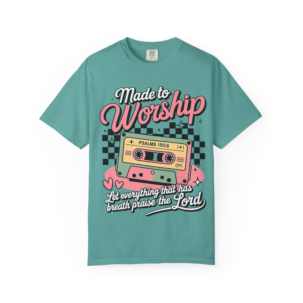 Made to Worship T‑Shirt – Retro Cassette Christian Tee (Psalm 150:6)