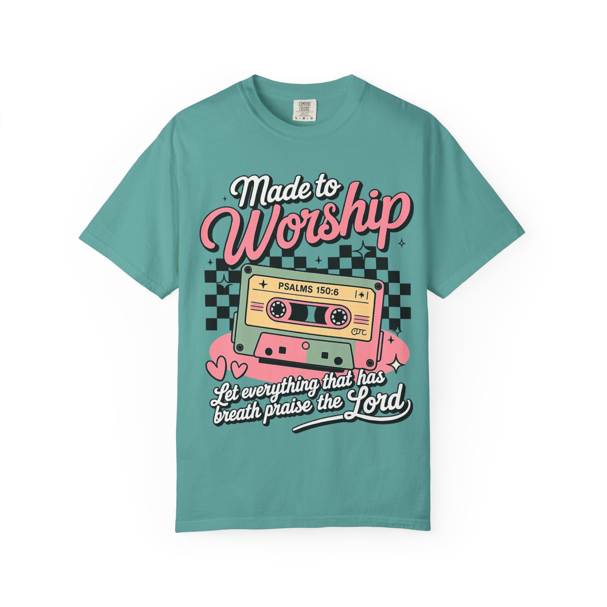 Made to Worship T‑Shirt – Retro Cassette Christian Tee (Psalm 150:6)