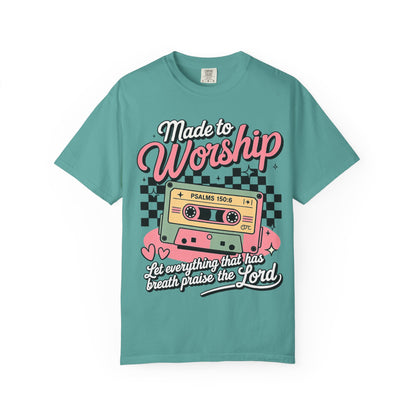 Made to Worship T‑Shirt – Retro Cassette Christian Tee (Psalm 150:6)
