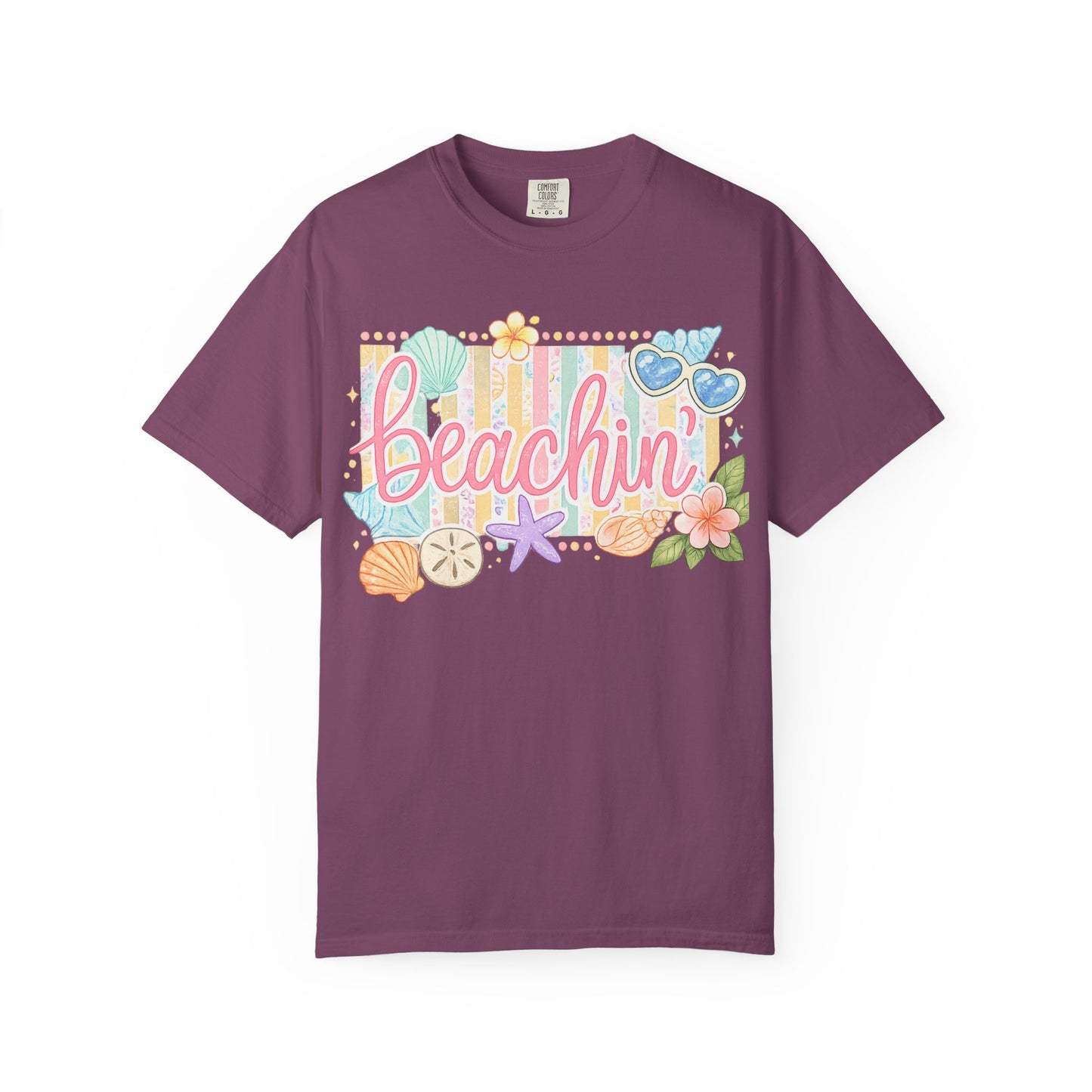 Beachin' T-Shirt — Tropical Summer Graphic Tee with Seashells & Sunglasses