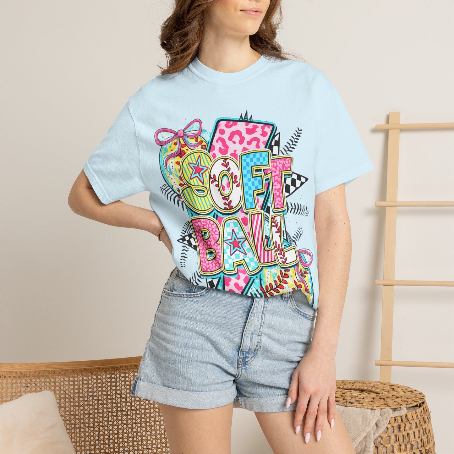 Softball Graphic T-Shirt — Colorful 'Softball' Pop Art Design