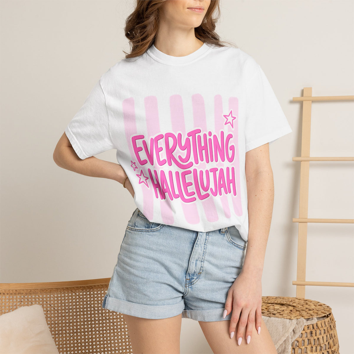 Everything Hallelujah T-Shirt — Pink Retro Stripe Graphic Tee