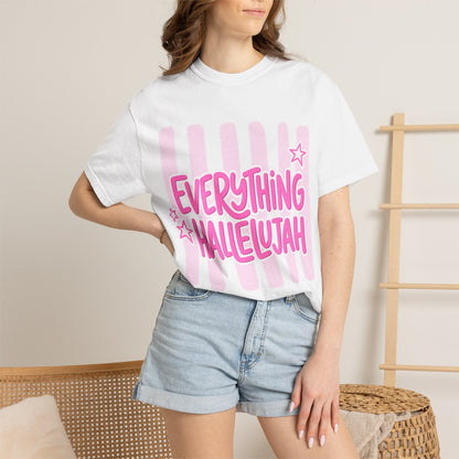 Everything Hallelujah T-Shirt — Pink Retro Stripe Graphic Tee