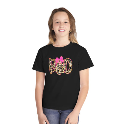 Kids Halloween Tee - Leopard Print 'BOO' with Pink Bow
