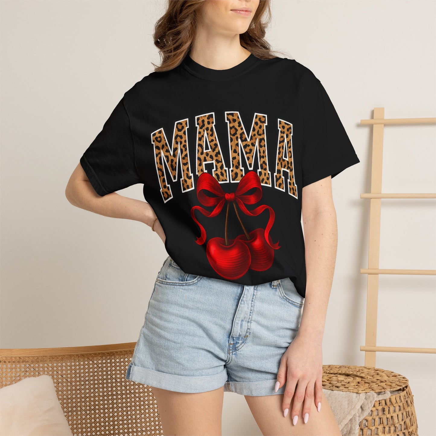 Mama Leopard Letters with Cherries T-Shirt