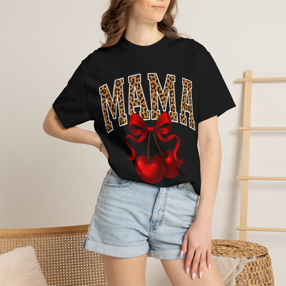 Mama Leopard Letters with Cherries T-Shirt
