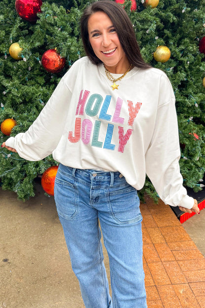 White Christmas Slogan Round Neck Long Sleeve Sweatshirt