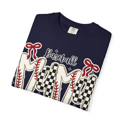 Baseball Mom T-Shirt — Vintage Checker & Stitch Graphic