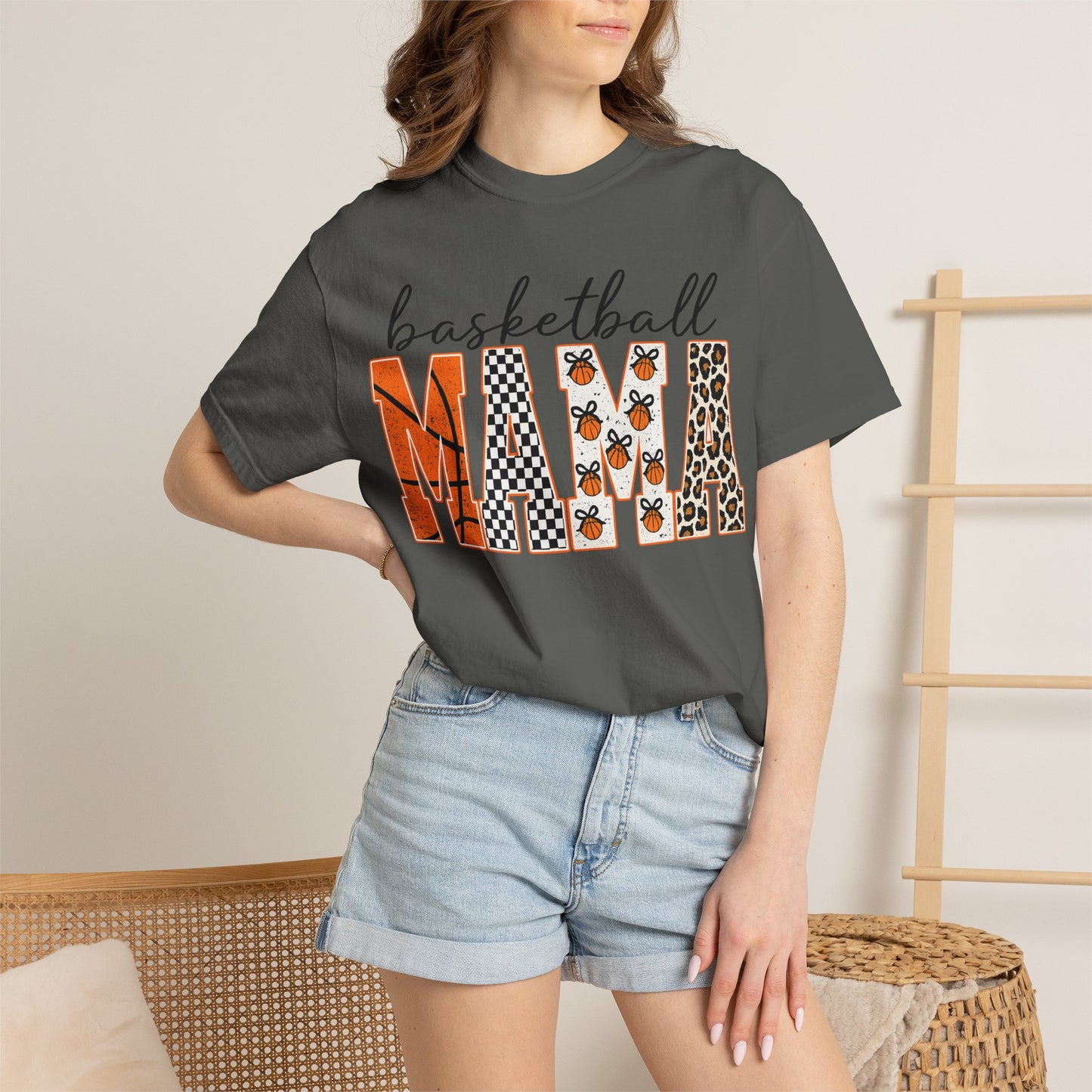 Basketball Mama T-Shirt — Leopard & Orange Pattern Mom Tee