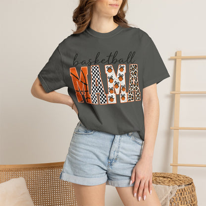 Basketball Mama T-Shirt — Leopard & Orange Pattern Mom Tee