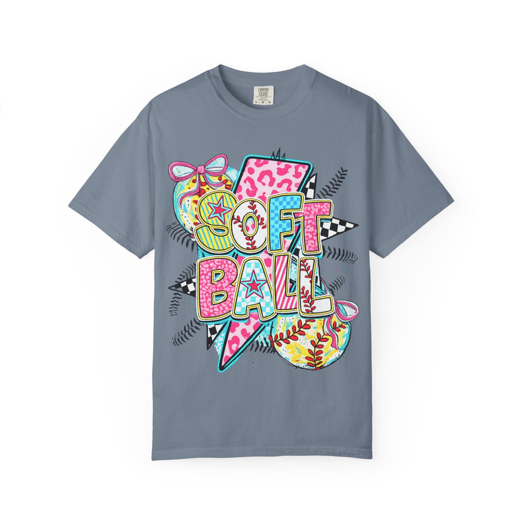 Softball Graphic T-Shirt — Colorful 'Softball' Pop Art Design