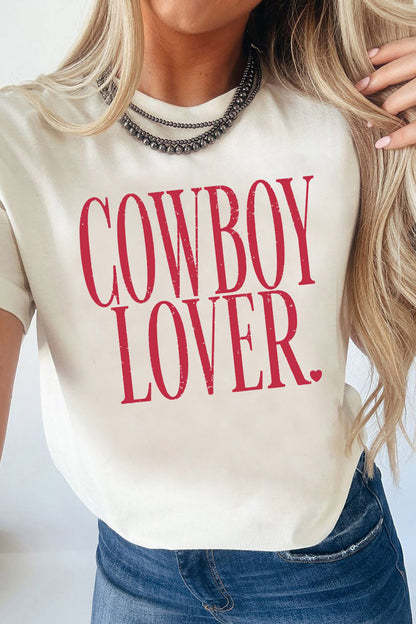 White COWBOY LOVER Lettering Graphic Tee