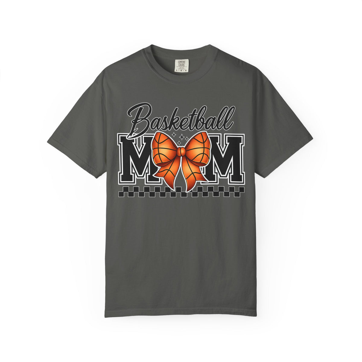 Basketball Mom T-Shirt — 'Basketball MOM' with Bow & Checkered Accent