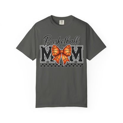 Basketball Mom T-Shirt — 'Basketball MOM' with Bow & Checkered Accent