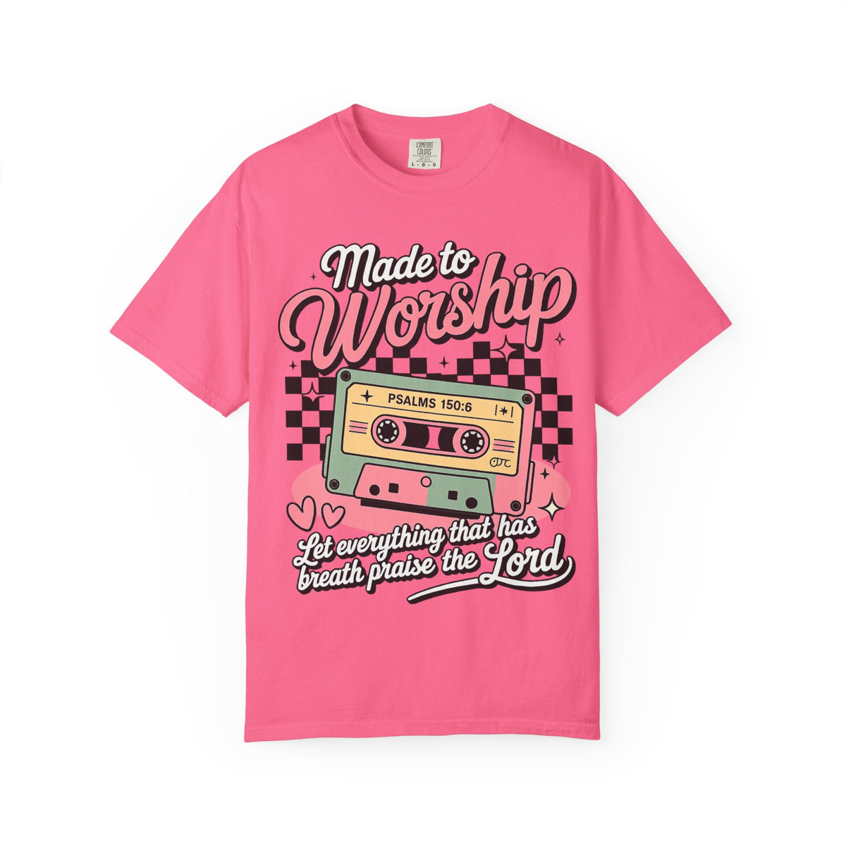 Made to Worship T‑Shirt – Retro Cassette Christian Tee (Psalm 150:6)
