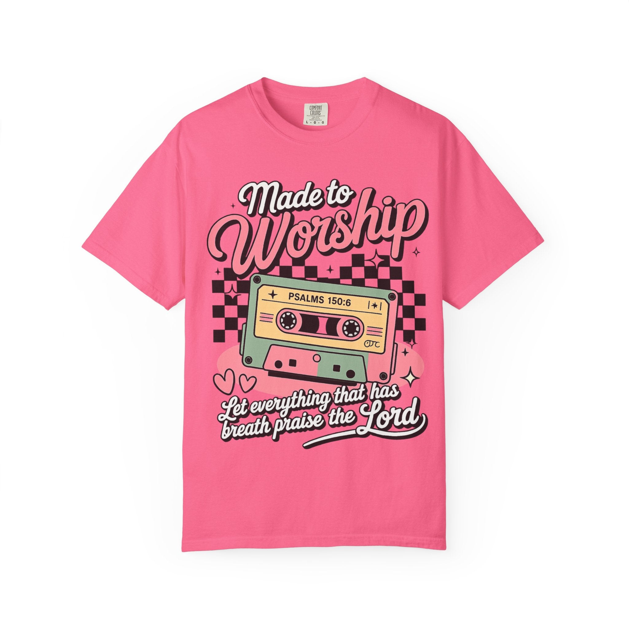 Made to Worship T‑Shirt – Retro Cassette Christian Tee (Psalm 150:6)