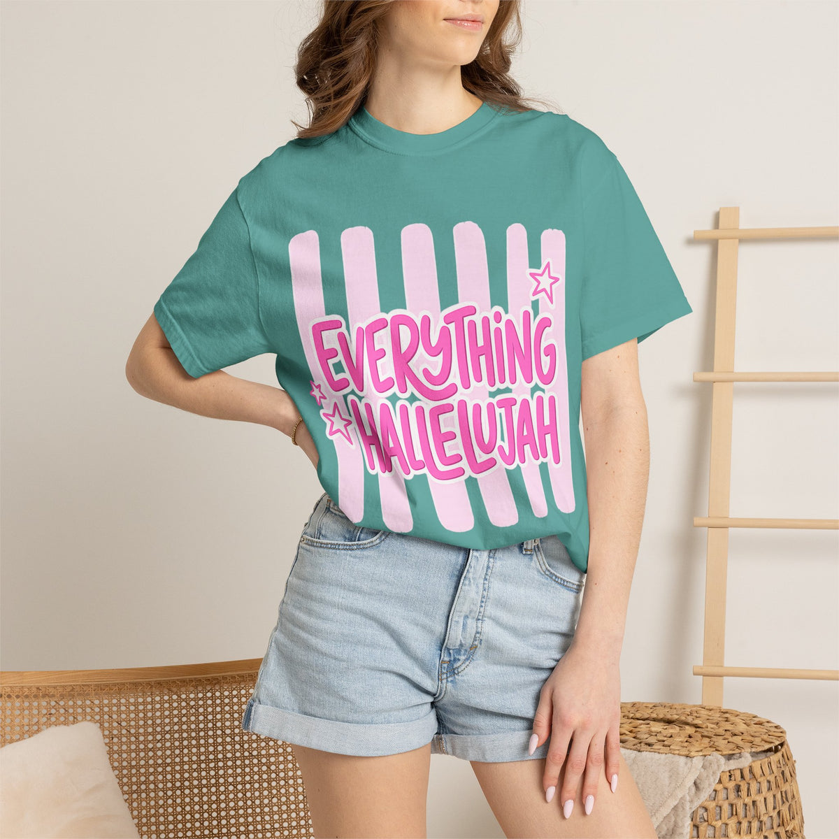 Everything Hallelujah T-Shirt — Pink Retro Stripe Graphic Tee