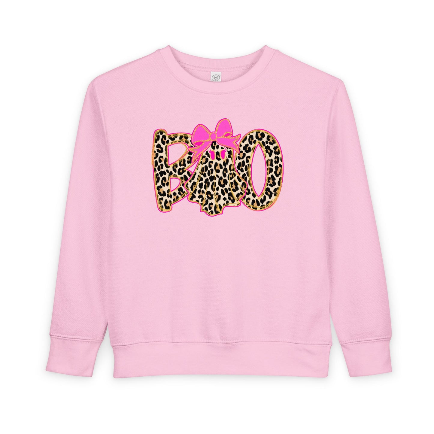BOO Leopard Toddler Sweatshirt — Pink Bow Halloween Kids Pullover