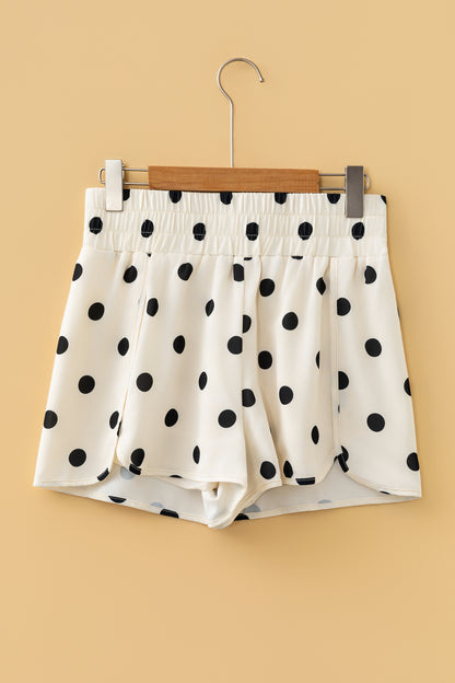 Sky Blue Polka Dot Print Shirred High Waist Casual Shorts