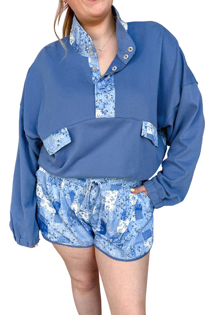 Blue Floral Patchwork Plus Size Set