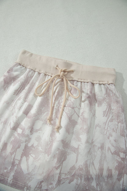 Gray Woodland Camo Print Raw Edge Cropped Top Skirt Set